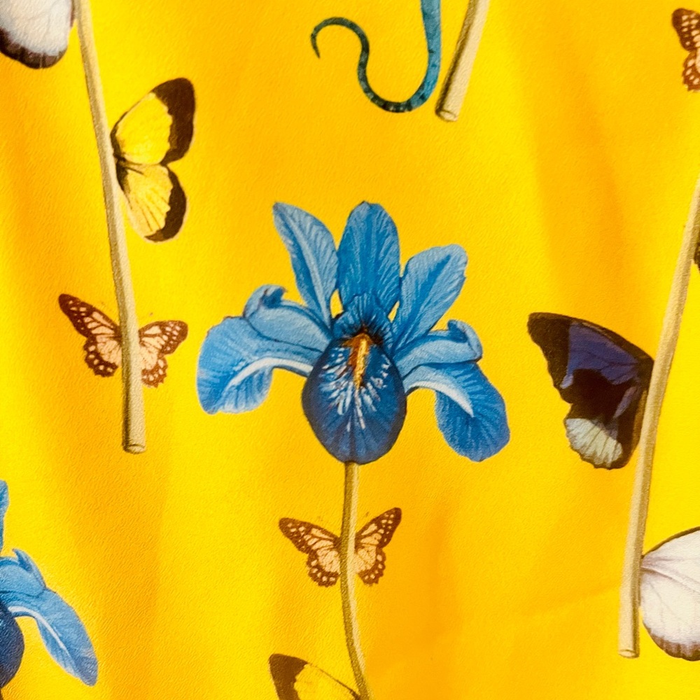 BORGO DE NOR IRIS YELLOW BLUE HIGH LOW DRESS MSRP $805 RADIANT